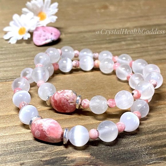 Selenite with Rhodochrosite Bracelet - Picture 2 of 5